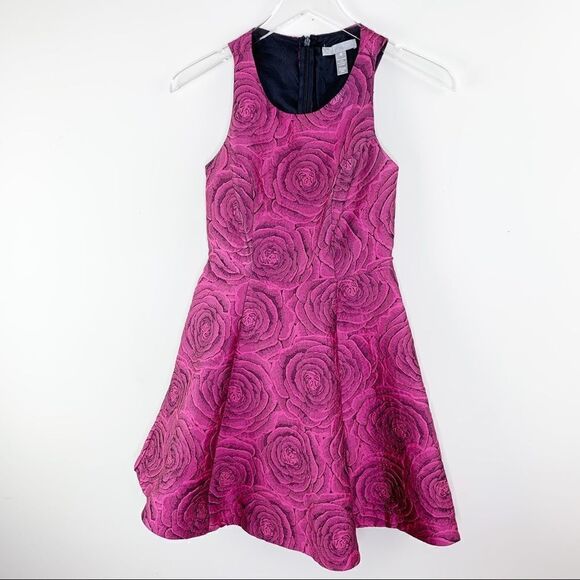 Aqua Brocade‎ Magenta Rose Print Skater Dress EUC Sz XS - Picture 1 of 11
